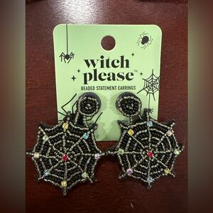 Witch Please Beaded Spider Web Earrings